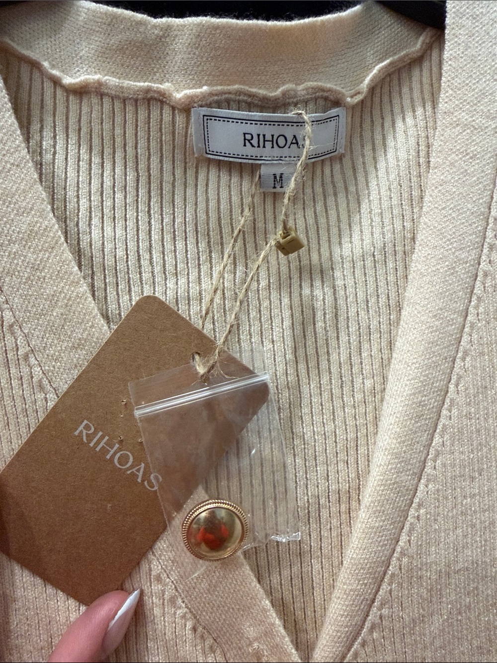 RIHOAS Cream Button-Front Ribbed Maxi Dress - Picture 2 of 4